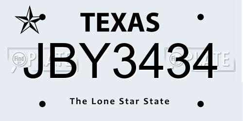 JBY3434 Texas License Plate