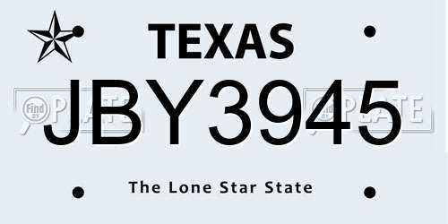 JBY3945 Texas License Plate
