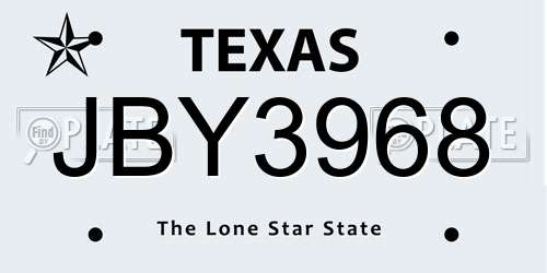 JBY3968 Texas License Plate