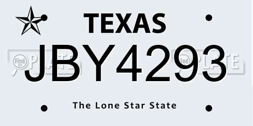 JBY4293 Texas License Plate