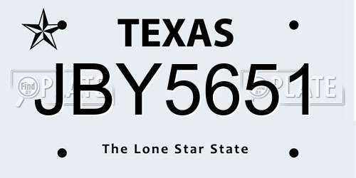 JBY5651 Texas License Plate