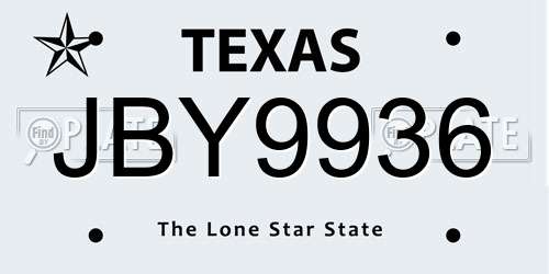 JBY9936 Texas License Plate