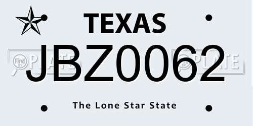 JBZ0062 Texas License Plate