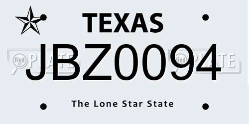 JBZ0094 Texas License Plate