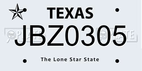 JBZ0305 Texas License Plate