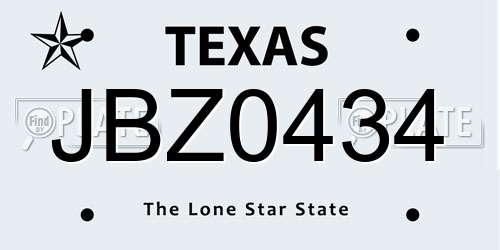 JBZ0434 Texas License Plate