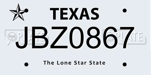 JBZ0867 Texas License Plate