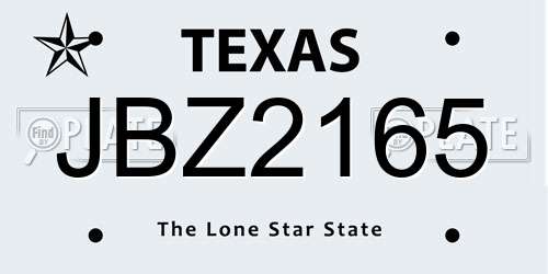 JBZ2165 Texas License Plate
