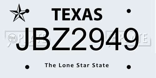 JBZ2949 Texas License Plate