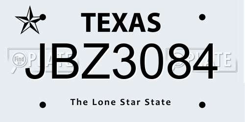 JBZ3084 Texas License Plate