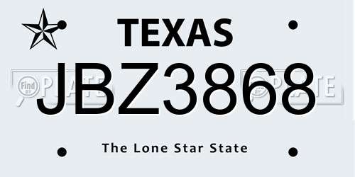 JBZ3868 Texas License Plate