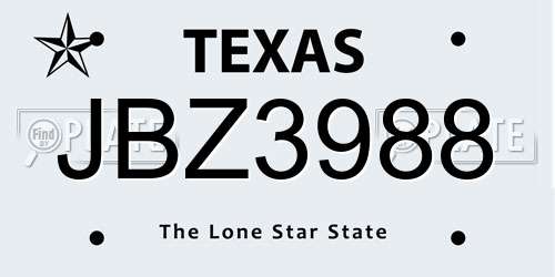 JBZ3988 Texas License Plate