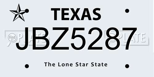 JBZ5287 Texas License Plate