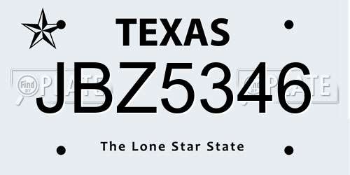 JBZ5346 Texas License Plate