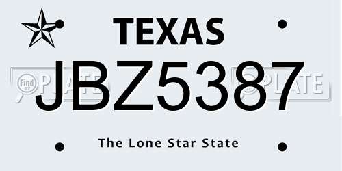 JBZ5387 Texas License Plate