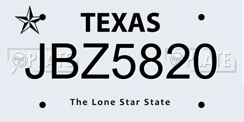 JBZ5820 Texas License Plate