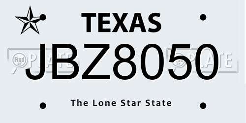 JBZ8050 Texas License Plate