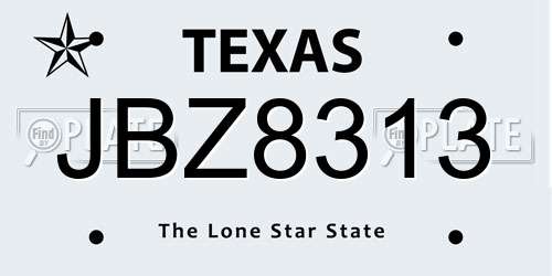 JBZ8313 Texas License Plate