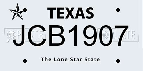 JCB1907 Texas License Plate