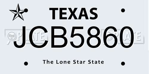 JCB5860 Texas License Plate