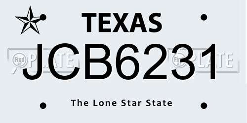 JCB6231 Texas License Plate