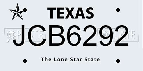 JCB6292 Texas License Plate