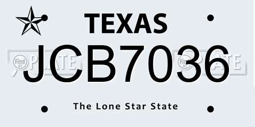 JCB7036 Texas License Plate