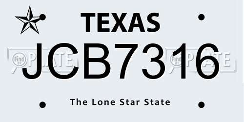 JCB7316 Texas License Plate