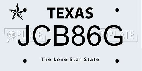 JCB86G Texas License Plate