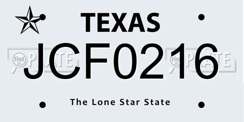 JCF0216 Texas License Plate