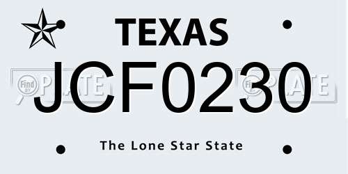 JCF0230 Texas License Plate