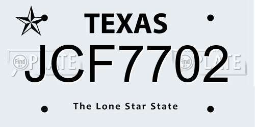 JCF7702 Texas License Plate