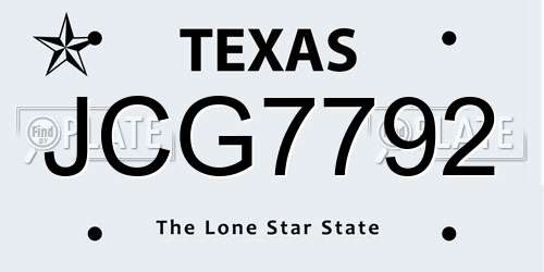JCG7792 Texas License Plate
