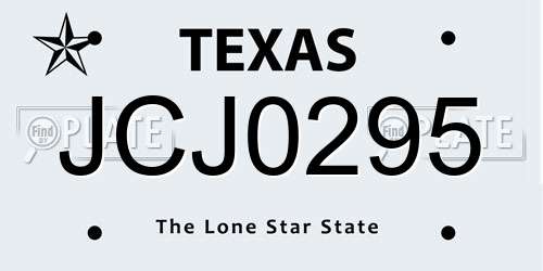 JCJ0295 Texas License Plate