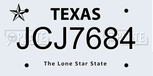 JCJ7684 Texas License Plate