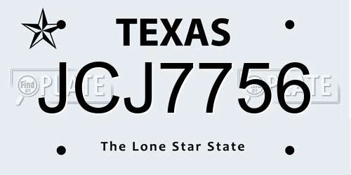 JCJ7756 Texas License Plate