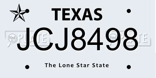 JCJ8498 Texas License Plate