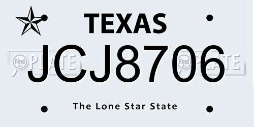 JCJ8706 Texas License Plate