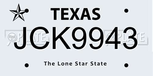 JCK9943 Texas License Plate