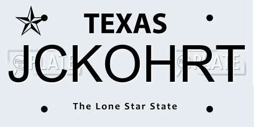 JCKOHRT Texas License Plate