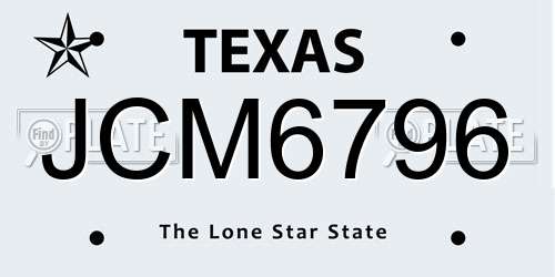 JCM6796 Texas License Plate