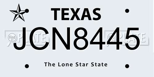 JCN8445 Texas License Plate