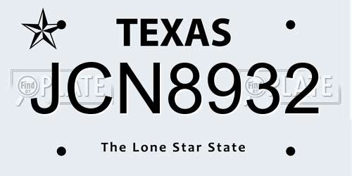 JCN8932 Texas License Plate