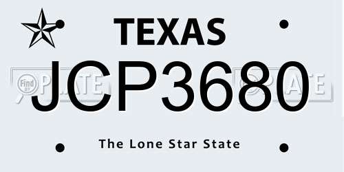 JCP3680 Texas License Plate