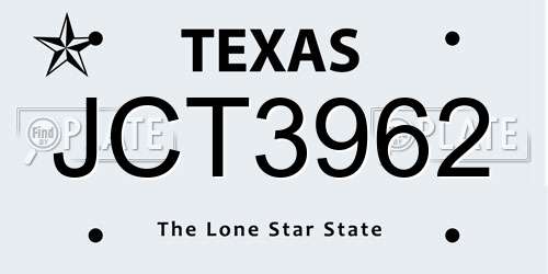 JCT3962 Texas License Plate