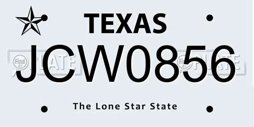 JCW0856 Texas License Plate