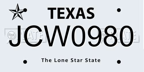 JCW0980 Texas License Plate