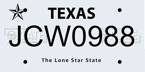JCW0988 Texas License Plate