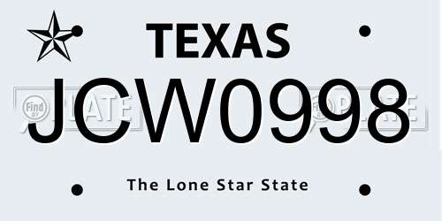 JCW0998 Texas License Plate