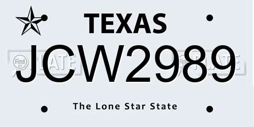 JCW2989 Texas License Plate